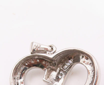 925 Sterling Silver  Vintage Genuine Diamonds Open Love Heart Pendant  PT7523