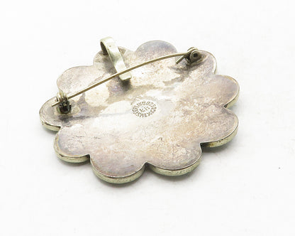 MEXICO 925 Silver  Vintage Abalone & Turquoise Swirl Flower Brooch Pin  BP4839
