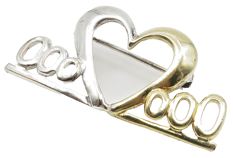 925 Sterling Silver  Shiny Two Tone Open Love Heart Brooch Pin  BP5373