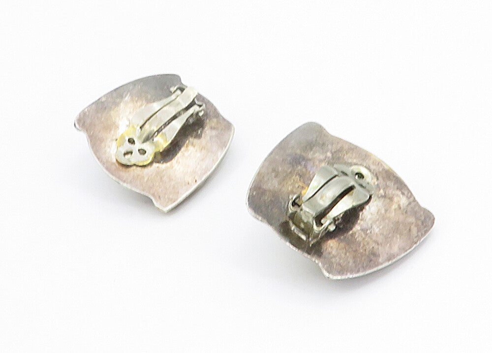 MEXICO 925 Silver  Vintage Dark Tone Dome Design Non Pierce Earrings  EG2931
