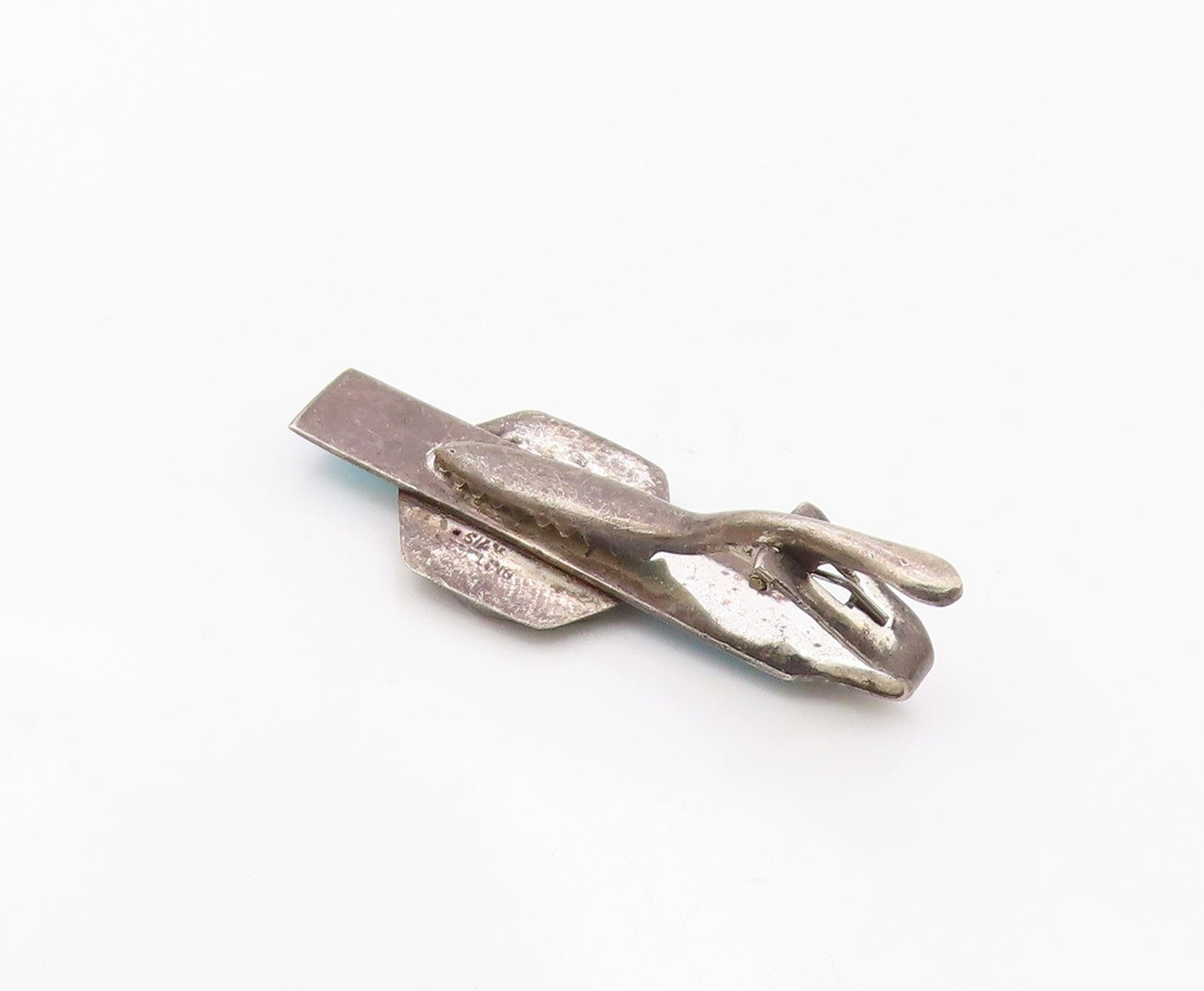 SIAM 925 Sterling Silver  Vintage Blue Enamel Dancer Tie Clip  TR2909