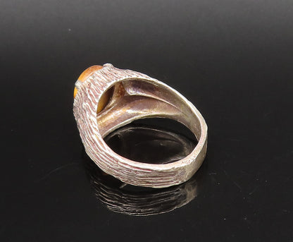925 Silver  Vintage Cabochon Tiger's Eye Branch Textured Ring Sz 10  RG25957