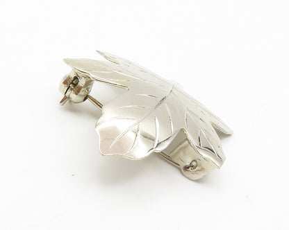 925 Sterling Silver  Shiny Etched Maple Leaf Motif Brooch Pin  BP5389