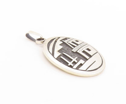 925 Sterling Silver Vintage Pendant Antique City Landscape Etched Coin  PT24229