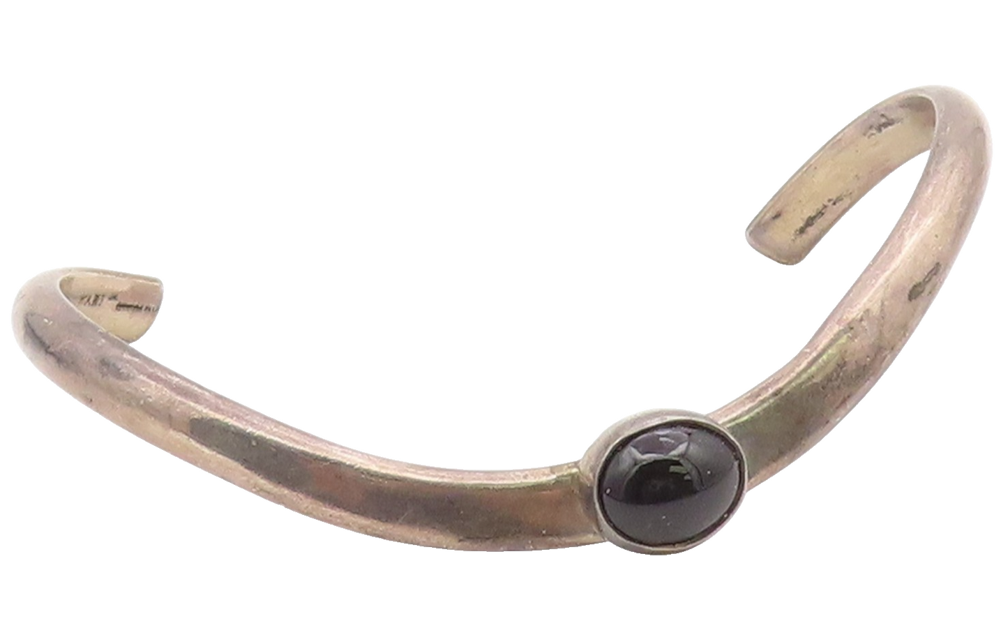 KARI ROYSTON 925 Silver  Vintage Black Onyx Curved Shiny Cuff Bracelet  BT9233