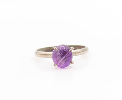925 Sterling Silver Vintage Ring Cabochon Amethyst Solitaire Band Sz 5.5 RG34121