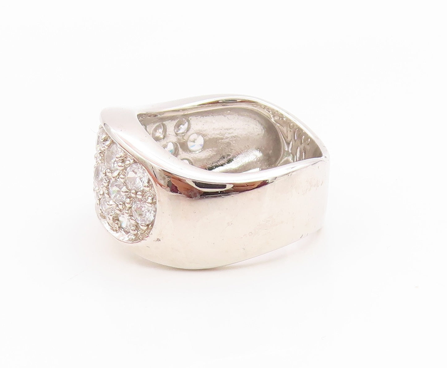 925 Sterling Silver Vintage Ring Round Cut CZ Wavy Cluster Band  Sz 7  RG35658