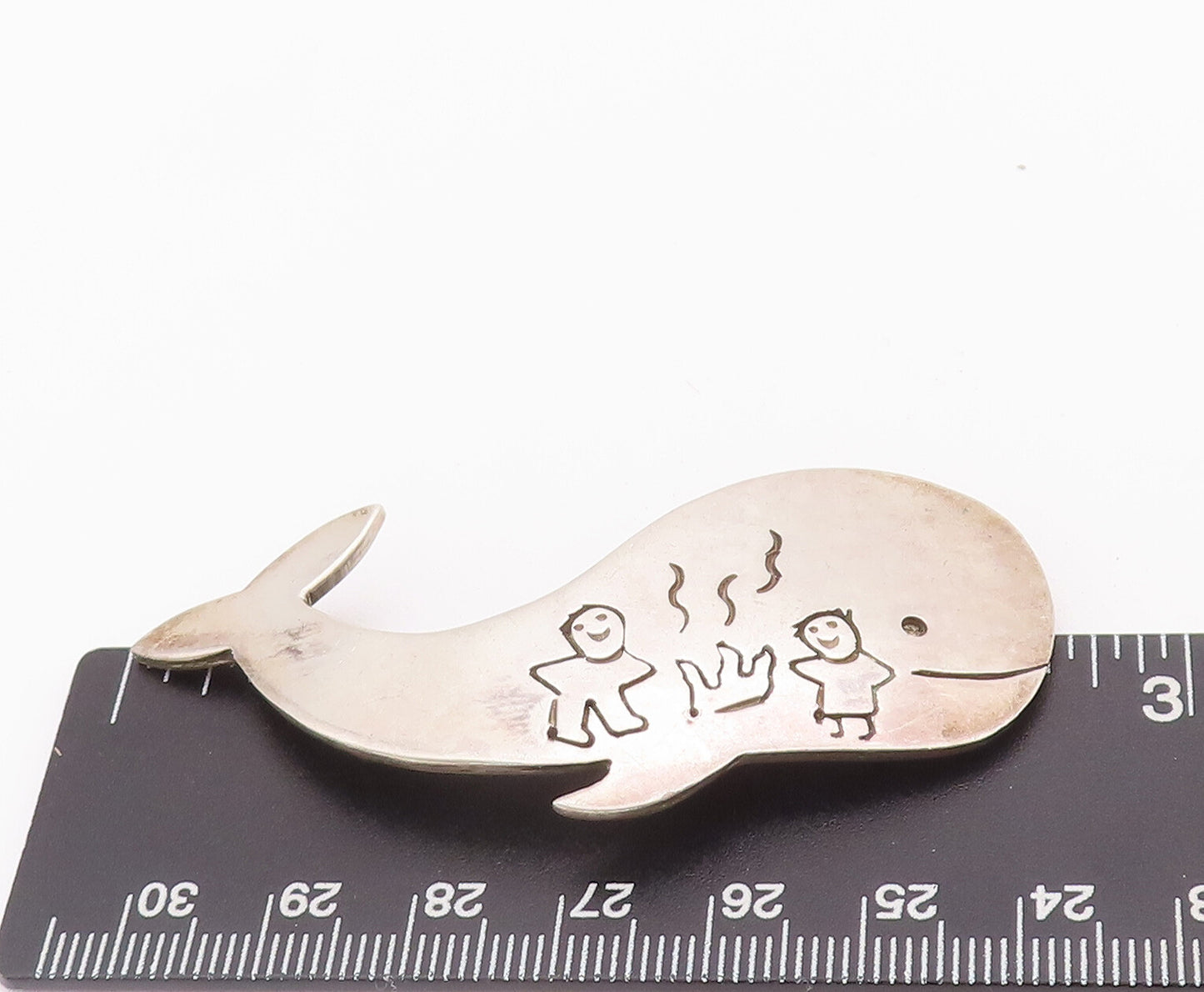 925 Sterling Silver Vintage Brooch Pin MEXICO Happy Etched Delphine  BP10737