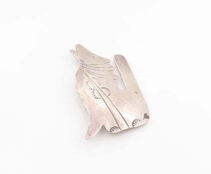 925 Sterling Silver Vintage Brooch Pin NAVAJO Howling Coyote Cutout  BP12174