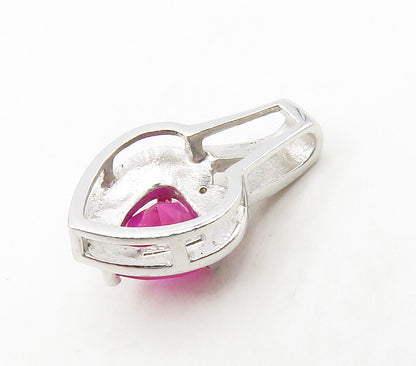 925 Sterling Silver  Pink Topaz & Genuine Diamonds Love Heart Pendant  PT12942