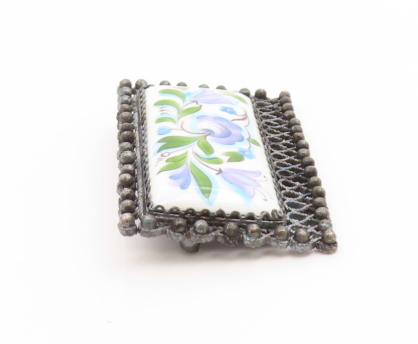 925 Sterling Silver Vintage Brooch Pin Antique Enamel Bellflower Blossom BP12397