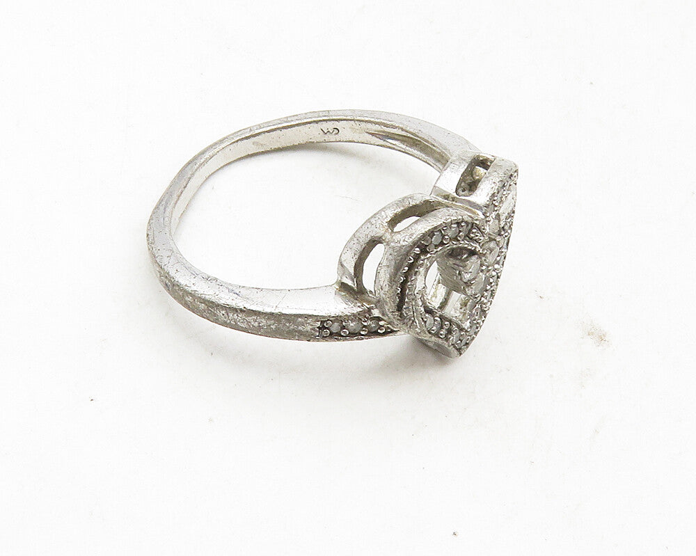 925 Sterling Silver  Vintage Topaz Open Love Heart Band Ring Sz 6  RG9739