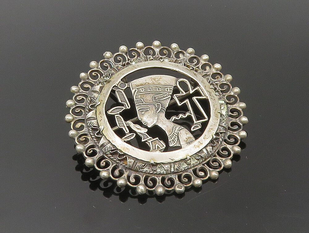 MIDDLE EAST 925 Silver  Vintage Egyptian Queen Nefertiti Brooch Pin  BP9400