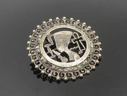 MIDDLE EAST 925 Silver  Vintage Egyptian Queen Nefertiti Brooch Pin  BP9400
