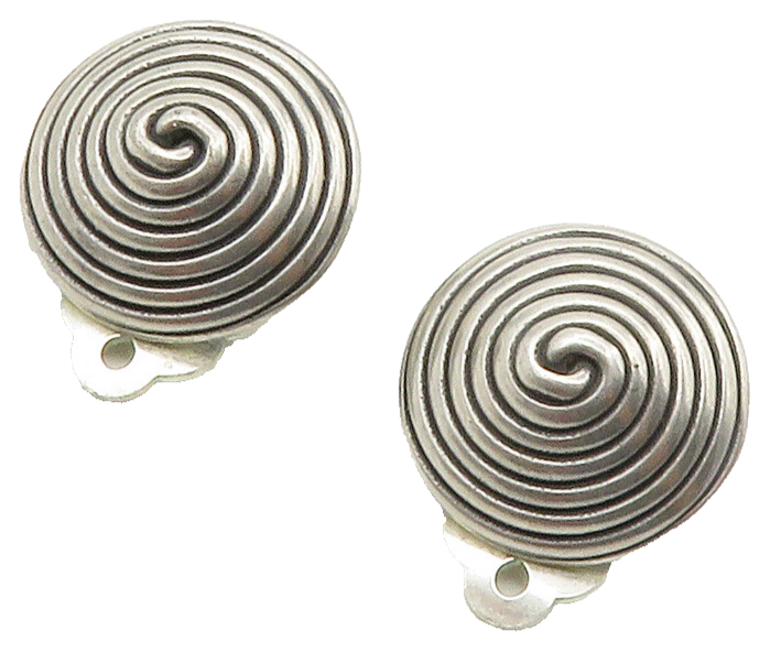 MMA 925 Sterling Silver  Vintage Shiny Spiral Dome Non Pierce Earrings  EG7561