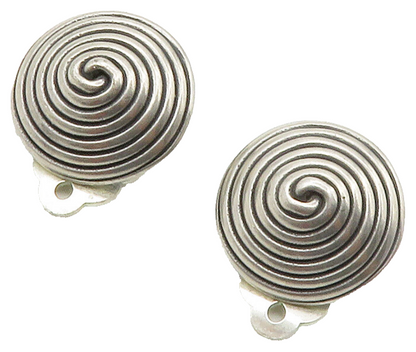 MMA 925 Sterling Silver  Vintage Shiny Spiral Dome Non Pierce Earrings  EG7561