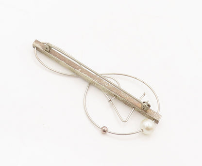 925 Sterling Silver  Vintage Modernist Sue Rosengard Pearl Brooch Pin  BP10517