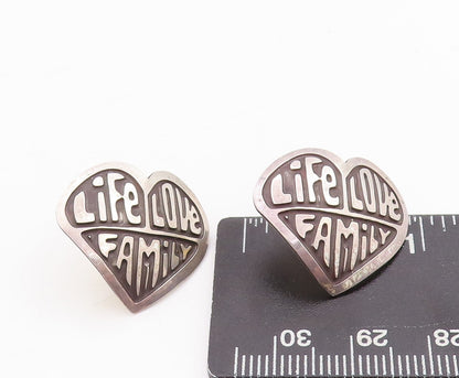 925 Sterling Silver Vintage Earrings Life Love Family Etched Heart  EG13136