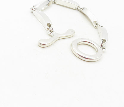 925 Sterling Silver  Shiny Smooth Hollow Bar Link Chain Bracelet  BT4018