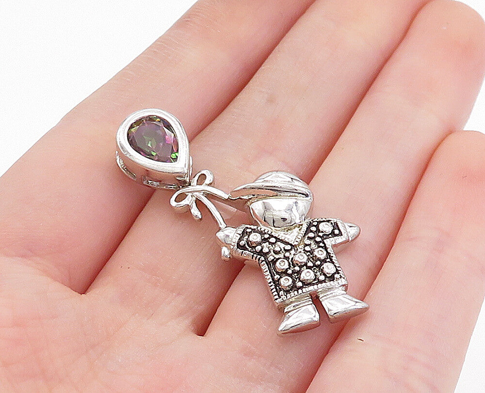 925 Sterling Silver  Shiny Mystic Topaz Boy Holding Balloon Pendant  PT2762