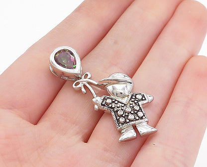 925 Sterling Silver  Shiny Mystic Topaz Boy Holding Balloon Pendant  PT2762