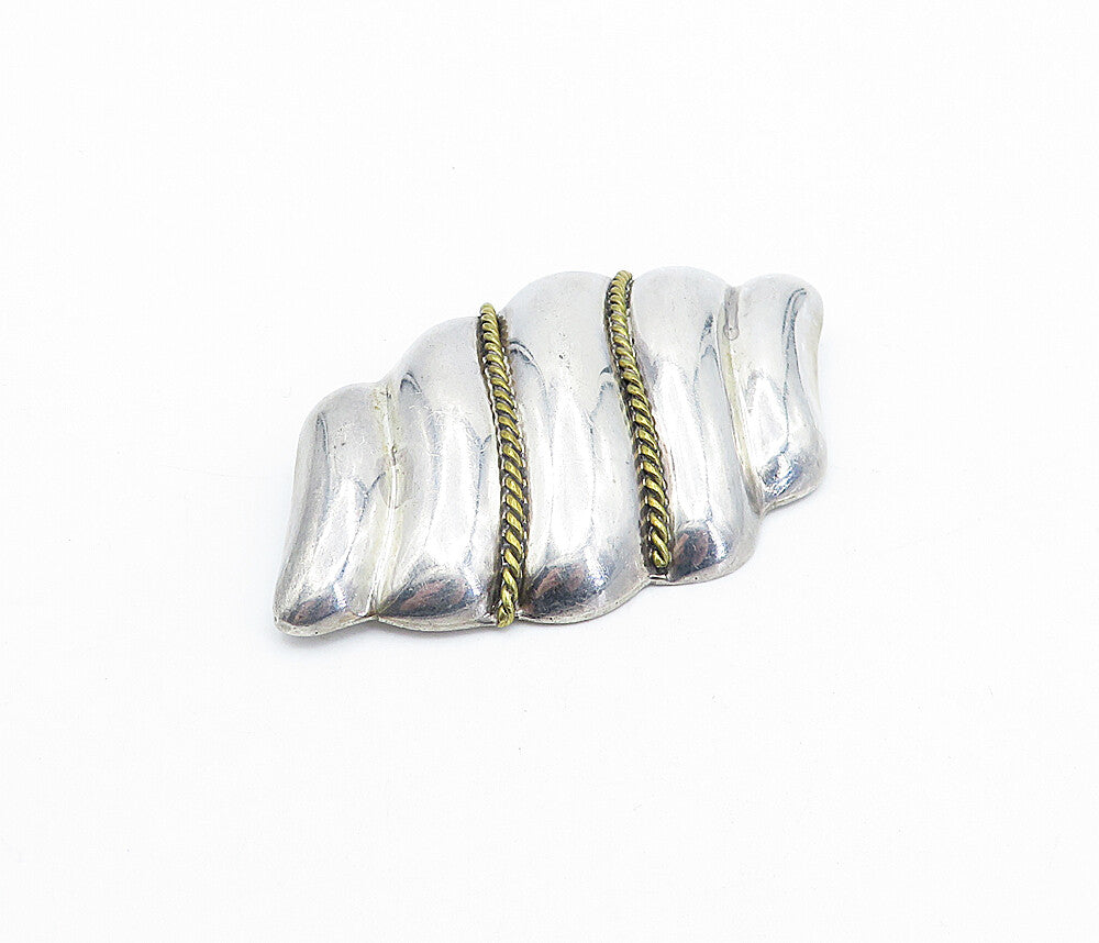 MEXICO 925 Sterling Silver  Vintage Two Tone Fluted Twist Brooch Pin  BP1177