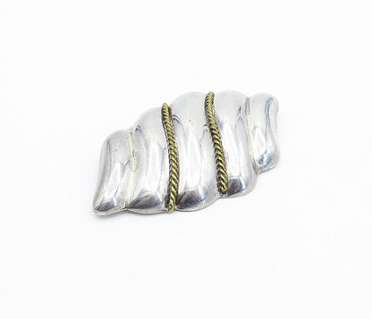 MEXICO 925 Sterling Silver  Vintage Two Tone Fluted Twist Brooch Pin  BP1177