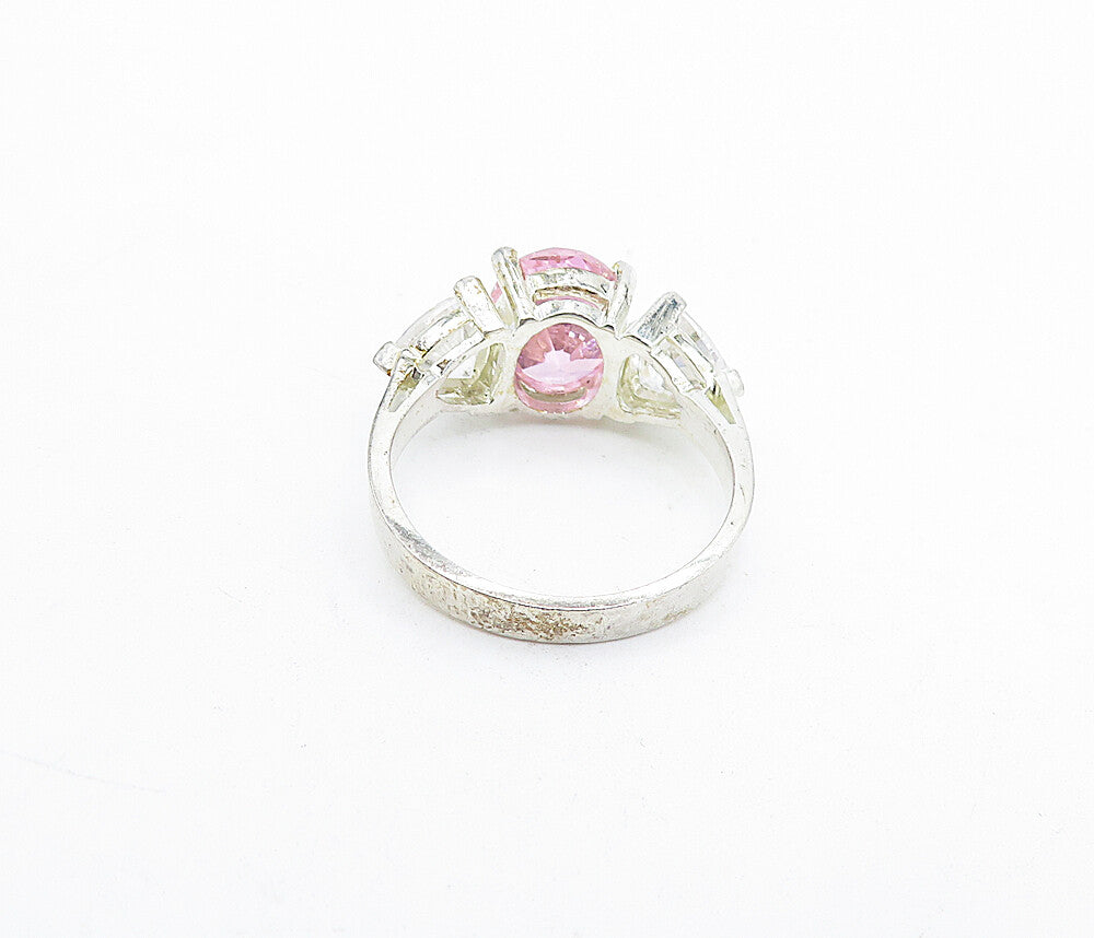 925 Sterling Silver  Pink & White Cubic Zirconia Shiny Band Ring Sz 6.5 RG5276
