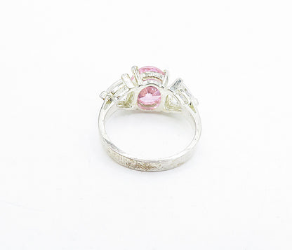 925 Sterling Silver  Pink & White Cubic Zirconia Shiny Band Ring Sz 6.5 RG5276