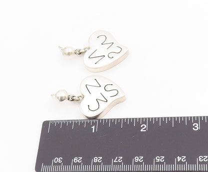 925 Sterling Silver Vintage Earrings MEXICO Carved Initials Love Heart  EG13719