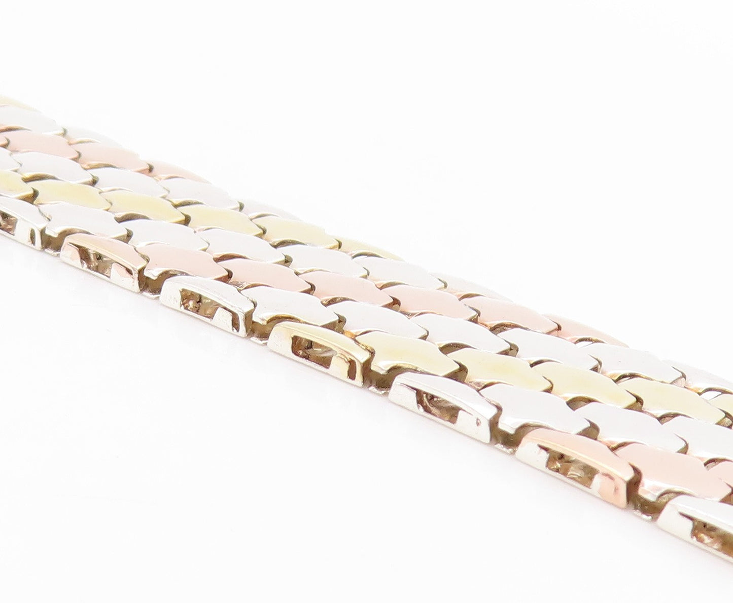 925 Sterling Silver Vintage Bracelet Classic Multi Tone Fish Scale Chain BT11487