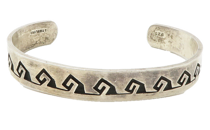 925 Sterling Silver  Vintage Oxidized Pattern Smooth Cuff Bracelet  BT5599