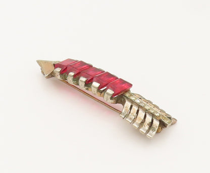 925 Sterling Silver Vintage Antique Red & White Topaz Arrow Brooch Pin BP10265