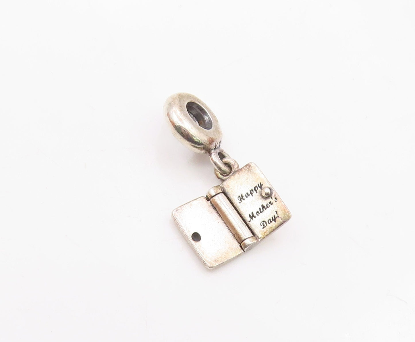 PANDORA 925 Silver & 14K GOLD  Vintage We Love You Card Motif Pendant  PT17863