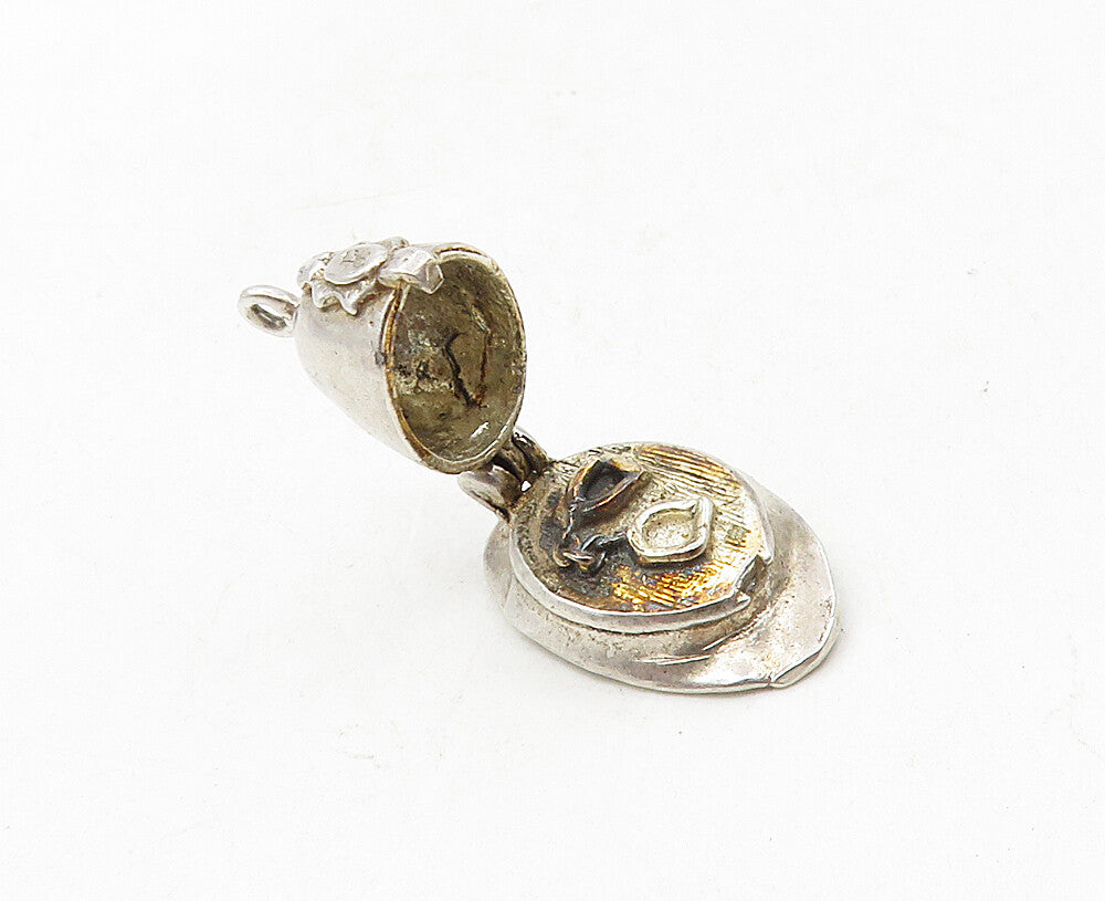 925 Sterling Silver  Vintage Petite Police Hat Motif Pendant (OPENS)  PT7023