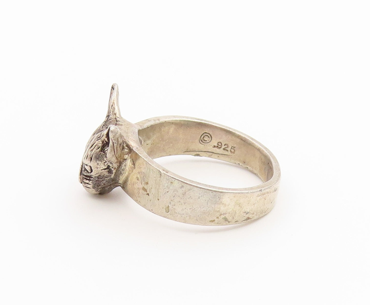 925 Sterling Silver Vintage Ring Classic Carved Sphynx Cat Band  Sz 8  RG36899