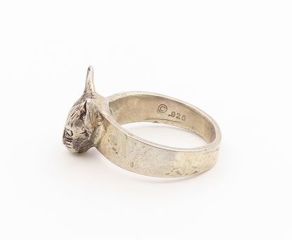 925 Sterling Silver Vintage Ring Classic Carved Sphynx Cat Band  Sz 8  RG36899