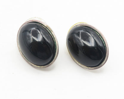 925 Sterling Silver  Vintage Cabochon Cut Black Onyx Drop Earrings  EG5988