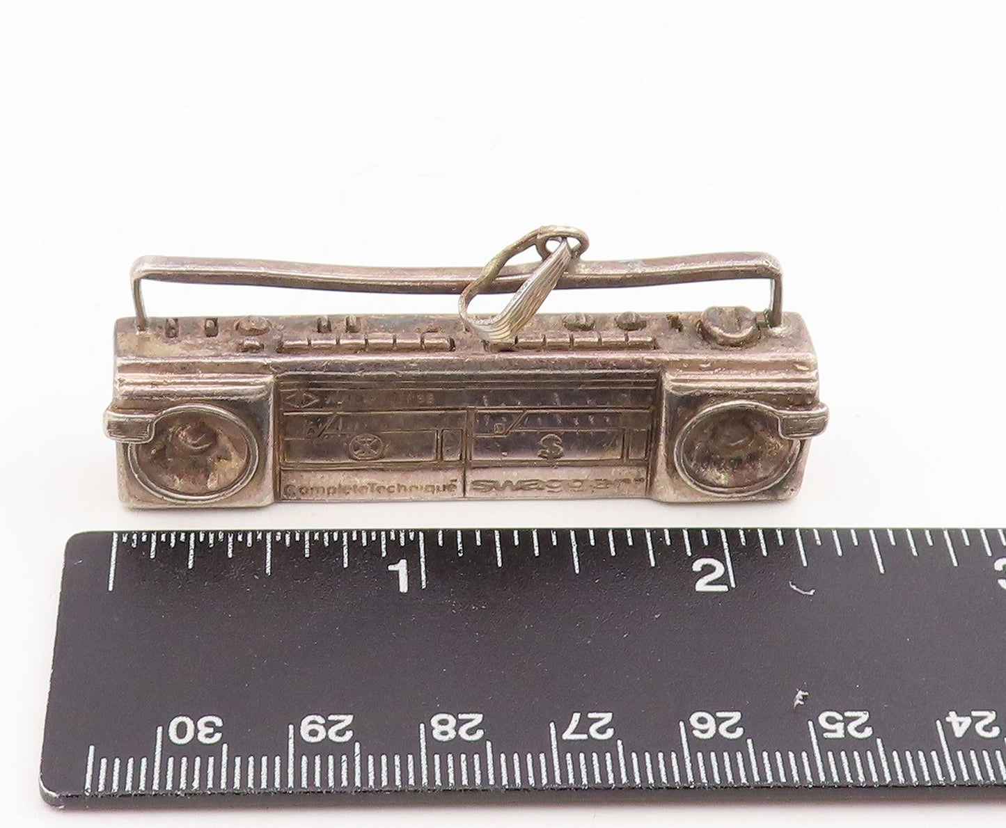 925 Sterling Silver Vintage Pendant Old Radio Stereo System Cassette   PT25712