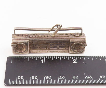 925 Sterling Silver Vintage Pendant Old Radio Stereo System Cassette   PT25712