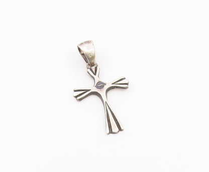 925 Sterling Silver  Vintage Religious Cross Oxidized Detail Pendant  PT16657