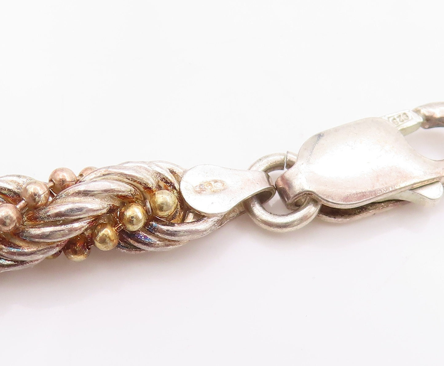 925 Sterling Silver Vintage Bracelet Two Toned Twisted Beadwork Rope  BT11408