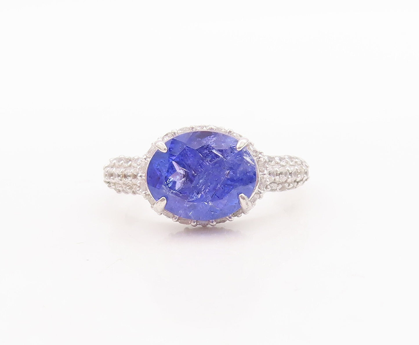 925 Sterling Silver Vintage Ring Oval Cut Tanzanite Halo Sapphire Sz 7 RG29364
