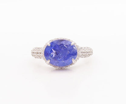 925 Sterling Silver Vintage Ring Oval Cut Tanzanite Halo Sapphire Sz 7 RG29364