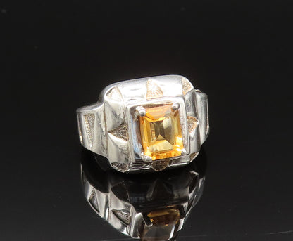 925 Sterling Silver Vintage Engraved Frame Citrine Square Ring Sz 7.5 RG25571