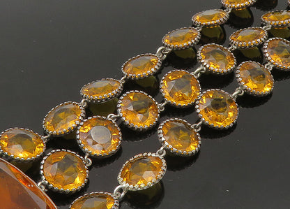925 Sterling Silver Vintage Citrine Multi Strand Chain Bracelet BT8870