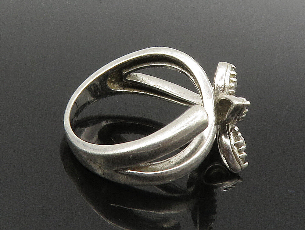 925 Sterling Silver  Vintage Topaz Floral Motif Split Band Ring Sz 7  RG24058