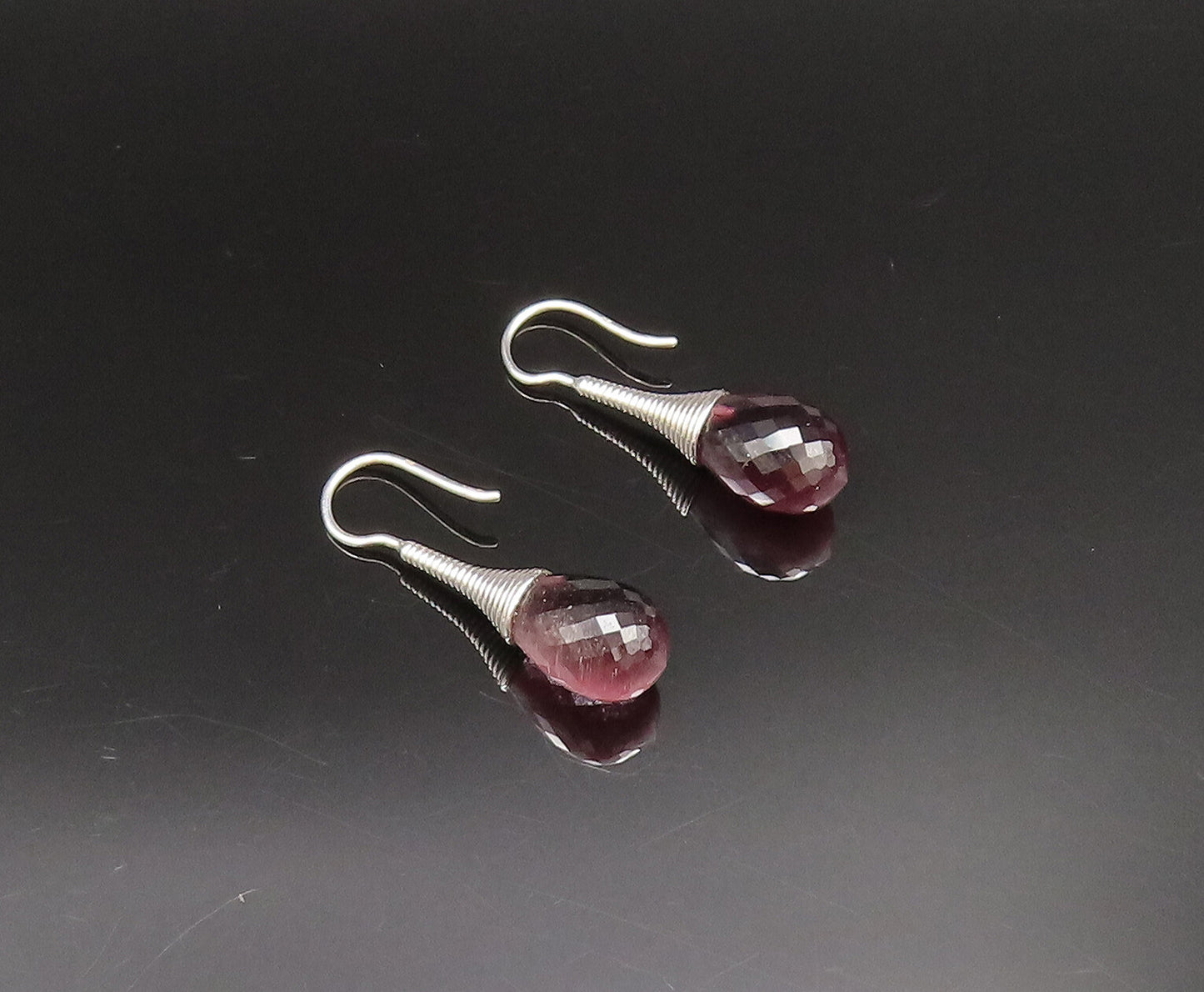 EUROPEAN 925 Silver  Vintage Fancy Purple Cat's Eye Dangle Earrings  EG12027