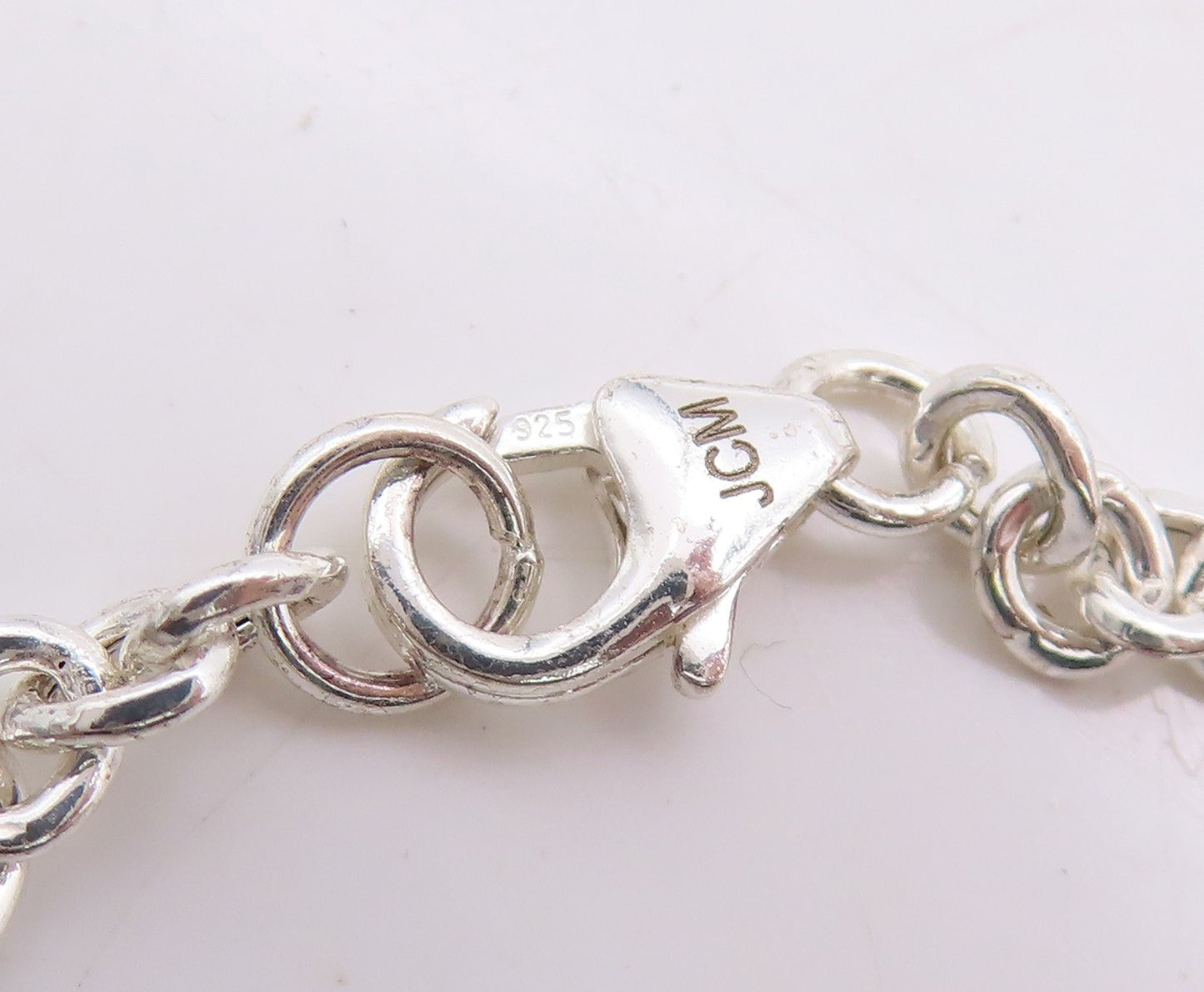 925 Sterling Silver Vintage Necklace Linked Chain Dangling Hearts Cutout  NE4581