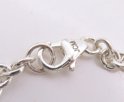 925 Sterling Silver Vintage Necklace Linked Chain Dangling Hearts Cutout  NE4581